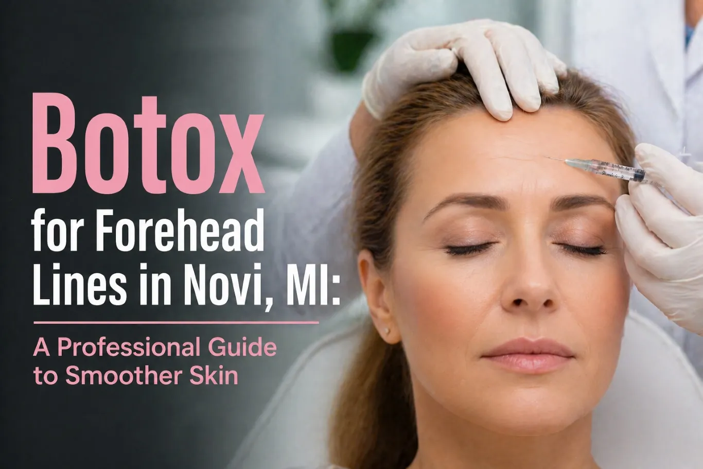 Botox for forehead lines being administered by a qualified practitioner with a fine needle to smooth wrinkles on a woman’s forehead in a professional clinical setting